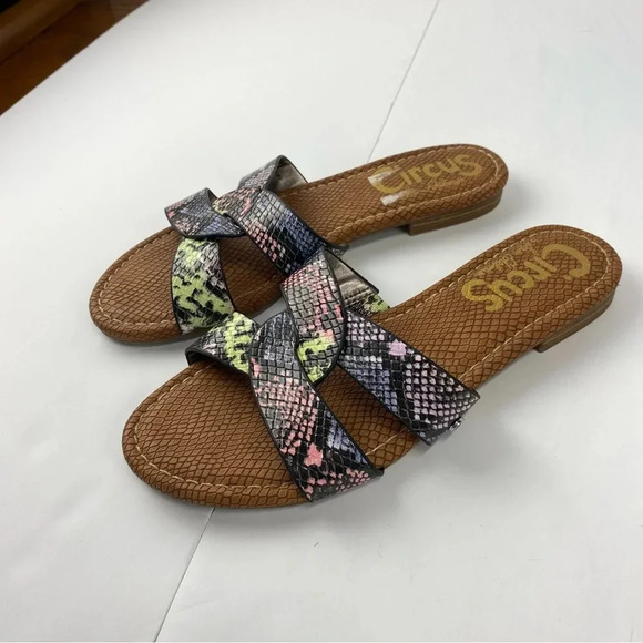 Sam Edelman Circus Womens 6 Clover Open Toe Slide Sandals Pink Green Blue - Picture 3 of 5